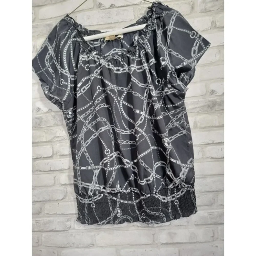 MICHAEL KORS Women’s Short Sleeve Cap Sleeve Black SIlver Faux Jewelry‎ Look Med